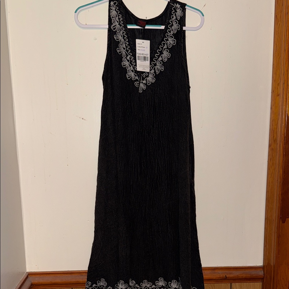 Advance Apparels Black Midi Dress with White Embroidery